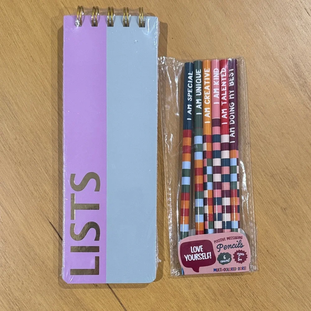 Colorful List Notepad and Positive Affirmations Pencil Set