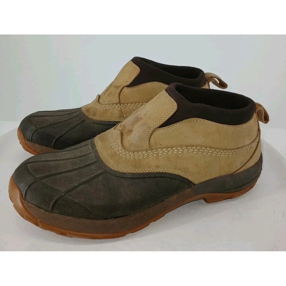 Vintage L L Bean Mens Duck Boots/shoes Tan Leather Low Top Snow Waterproof 12 C1