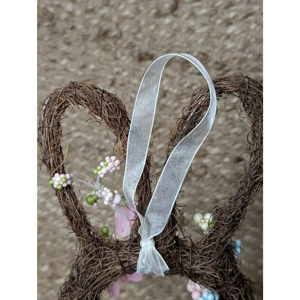 Easter Bunny Shaped Holiday Wreath with Eggs & Satin Ribbon Bow Door Decor 19