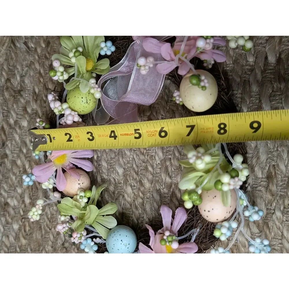 Easter Bunny Shaped Holiday Wreath with Eggs & Satin Ribbon Bow Door Decor 19