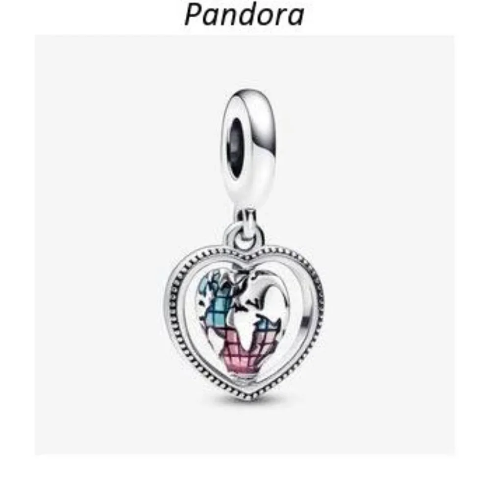 Authentic Pandora Family Spinning Heart Globe Dangle Charm