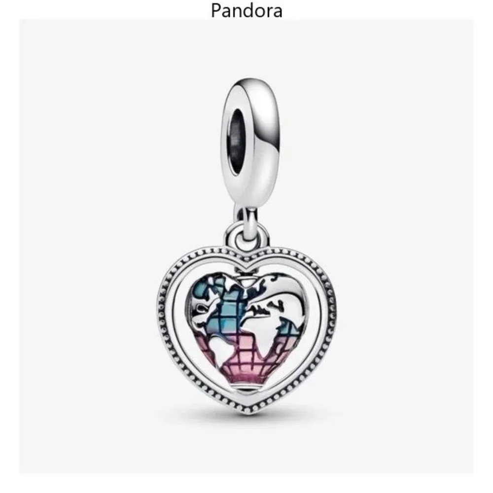 Authentic Pandora Family Spinning Heart Globe Dangle Charm