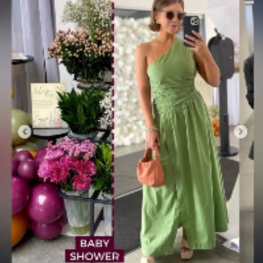 NWT Abercrombie & Fitch One-Shoulder Cutout Maxi Dress in Green size medium