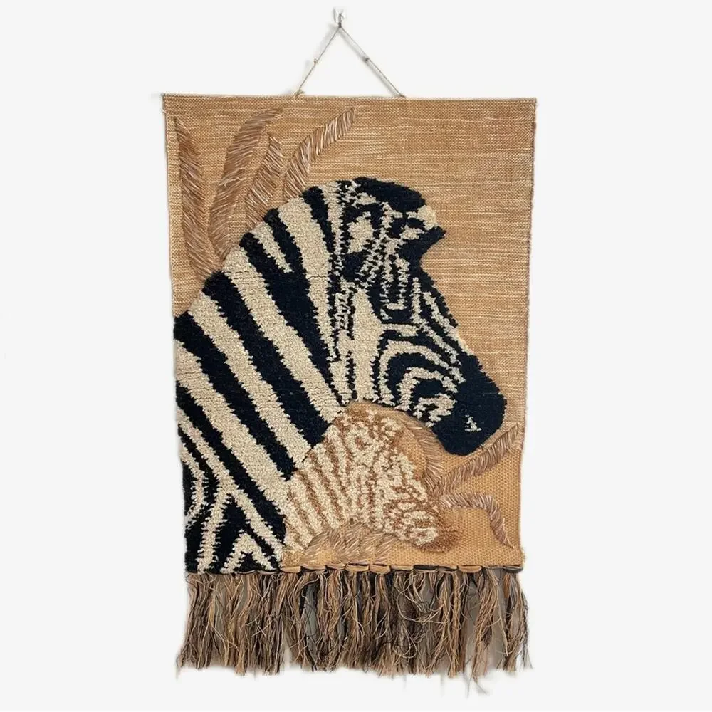 Vintage | RARE Tom Taylor Safari Tapestry African Decor Wall Hanging Zebra 1990