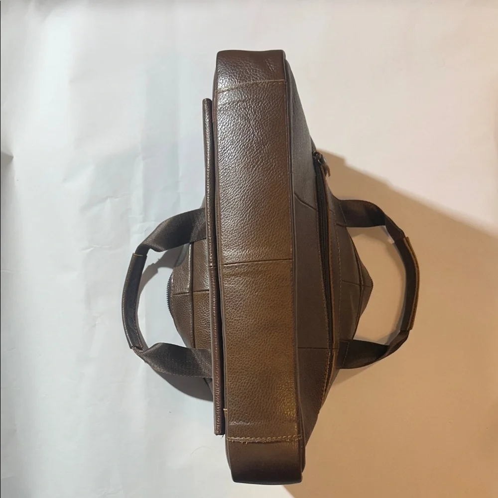 Schlatum Brown Leather Laptop Bag w/ Extra Shoulder Strap
