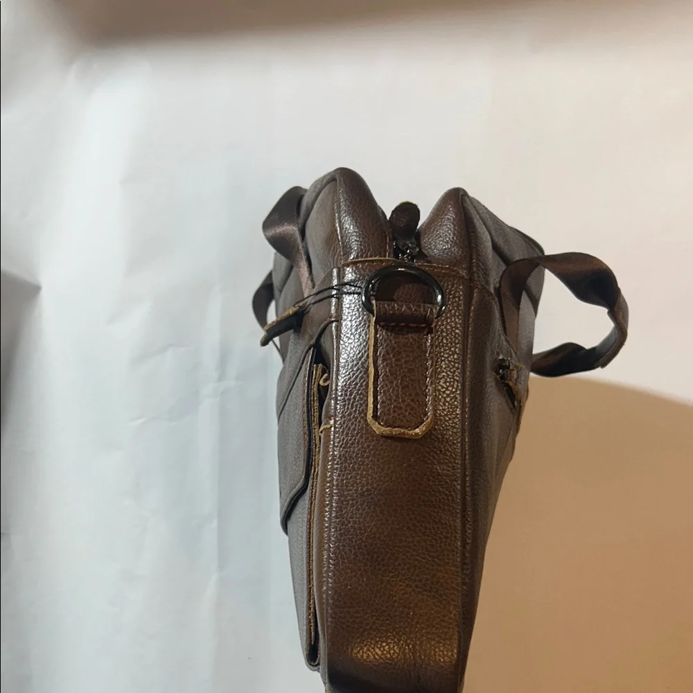 Schlatum Brown Leather Laptop Bag w/ Extra Shoulder Strap
