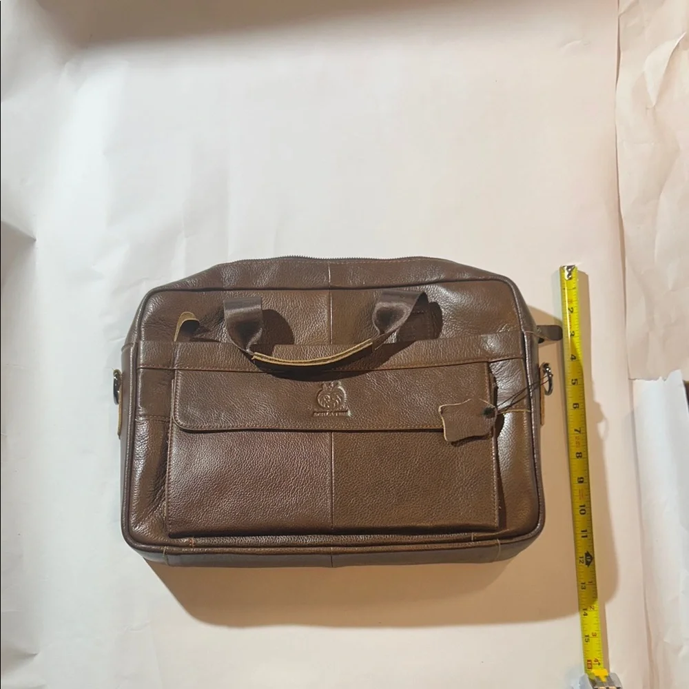 Schlatum Brown Leather Laptop Bag w/ Extra Shoulder Strap
