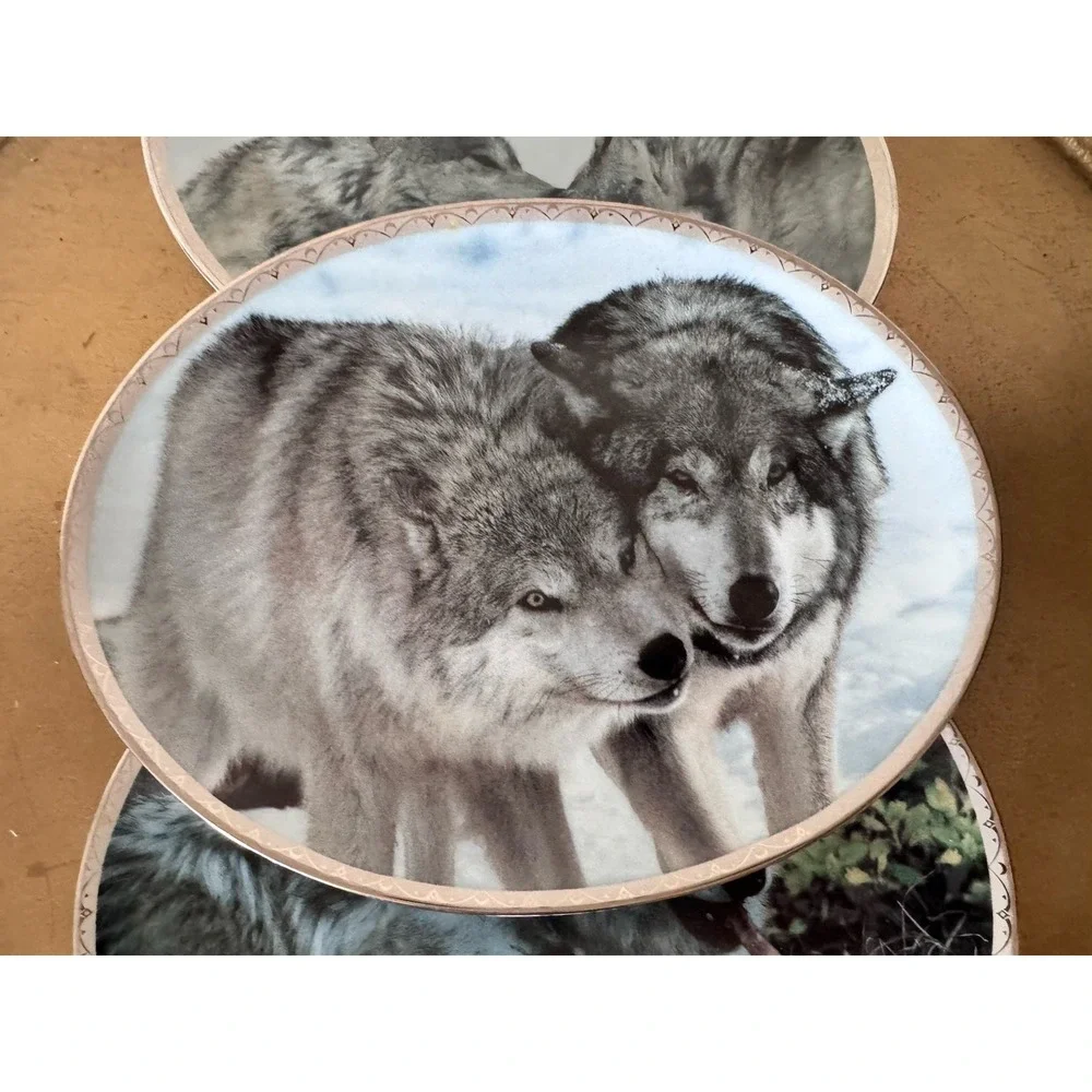 Set Of 3 Lot Plates Collectible Wolf Wolves Nature Bradford Exchange Collection