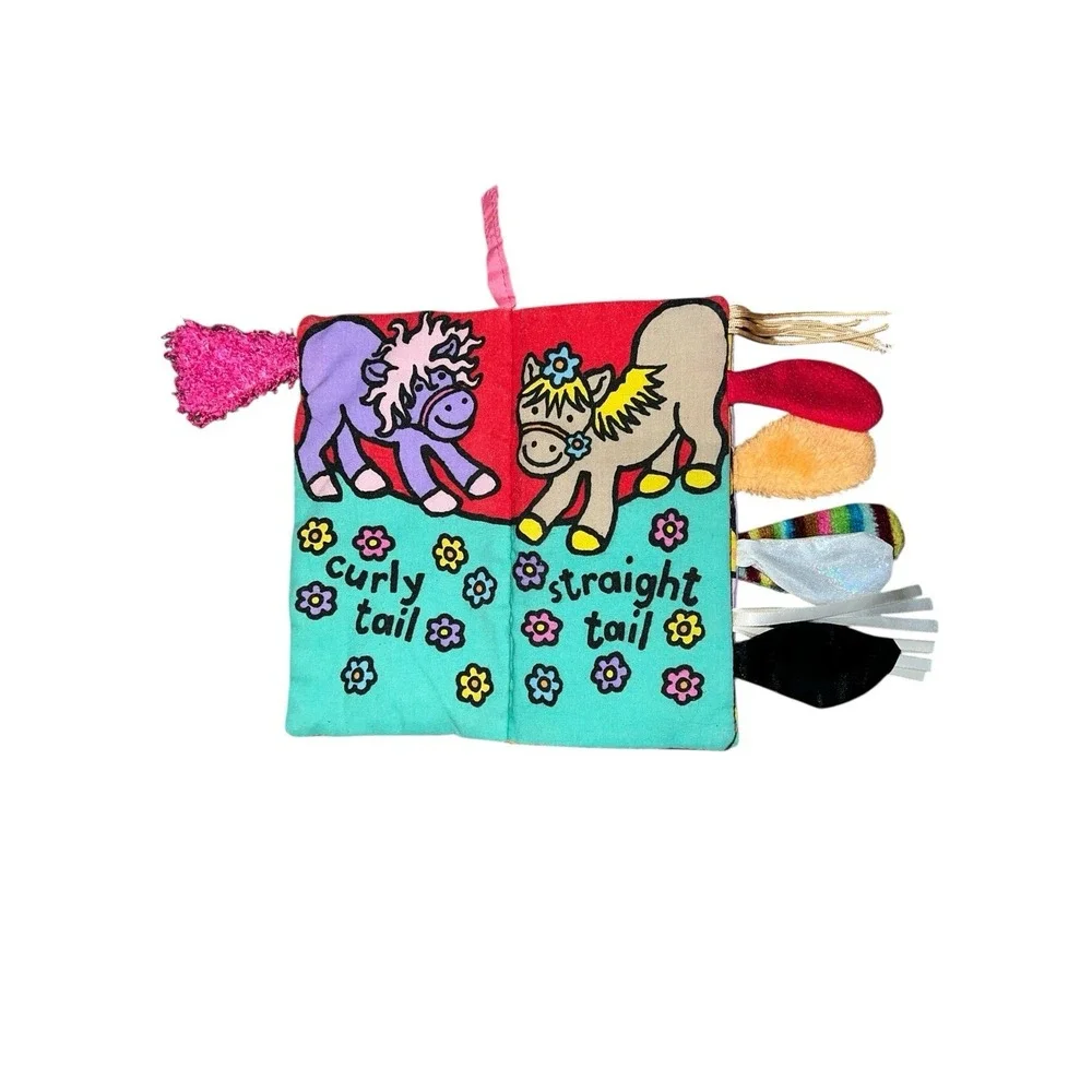 Jellycat Pony Tails Soft Cloth Crinkle Book Sensory Colorful Baby Toddler 8