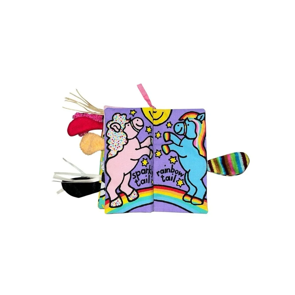Jellycat Pony Tails Soft Cloth Crinkle Book Sensory Colorful Baby Toddler 8
