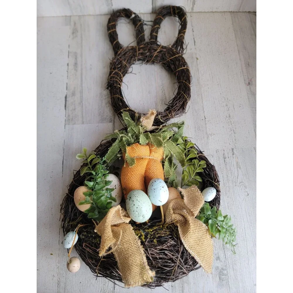Easter Bunny shaped wreath unique‎ hanging home decor egg spring