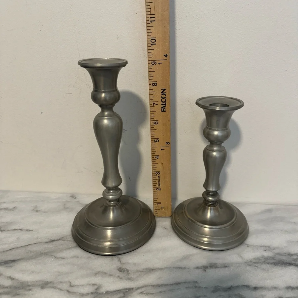 Restoration Hardware Elegant Silver pewter Candle Holders 9” & 7”