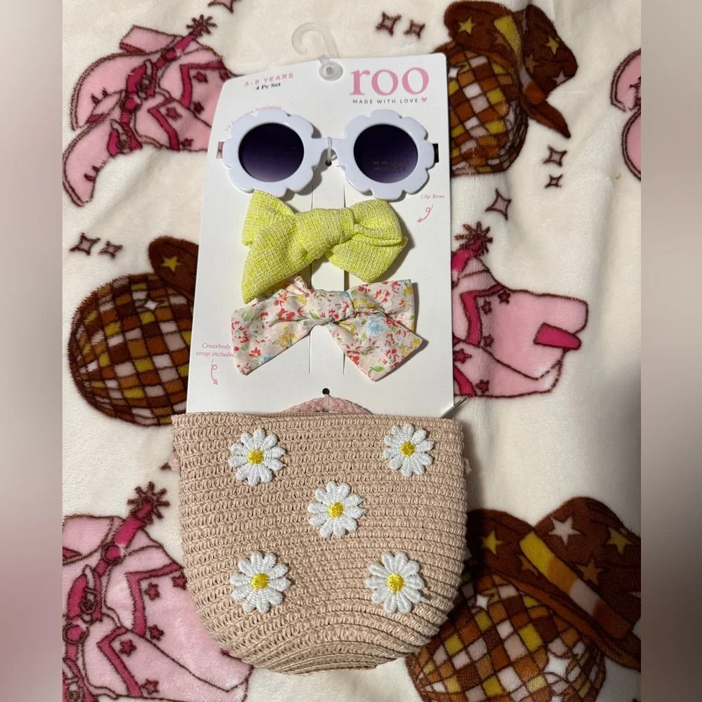 Roo Kids Floral and Yellow Bow Set with Sunglasses & Daisy Purse