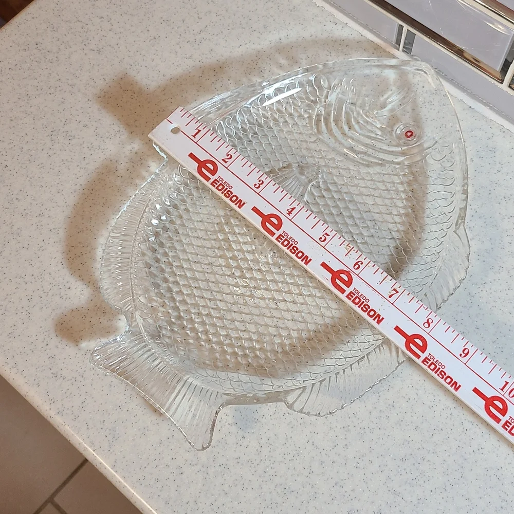 Unique Vintage Transparent Fish-Shaped Glass Plate