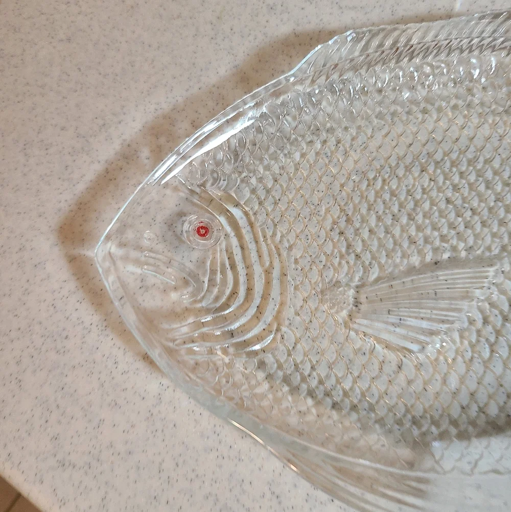 Unique Vintage Transparent Fish-Shaped Glass Plate