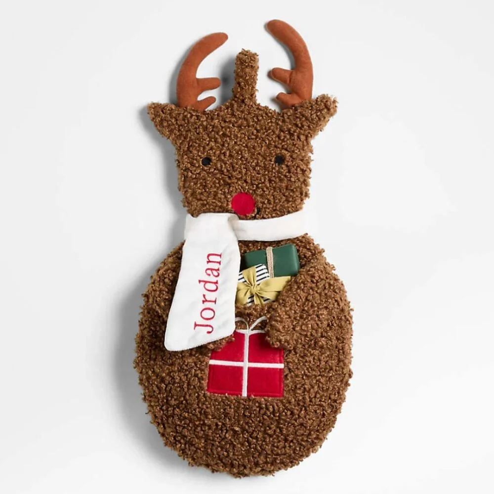 Crate & Barrel Sherpa Reindeer Kids Christmas Stocking