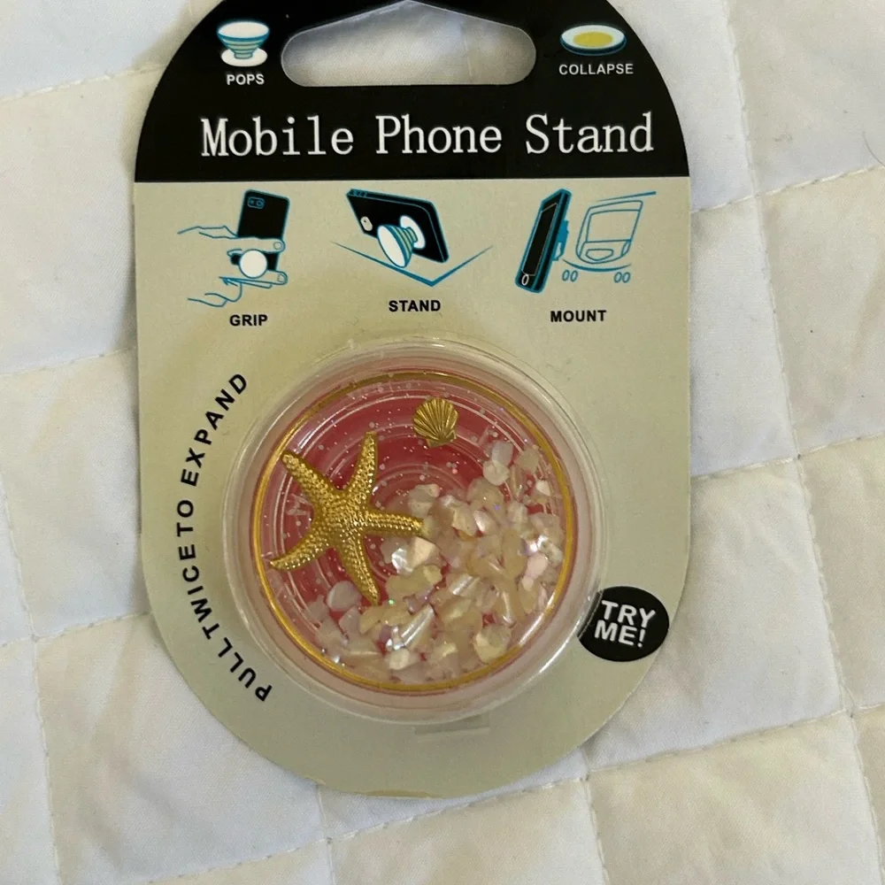 Beachy Starfish Design Mobile Phone Stand - Pink and Gold