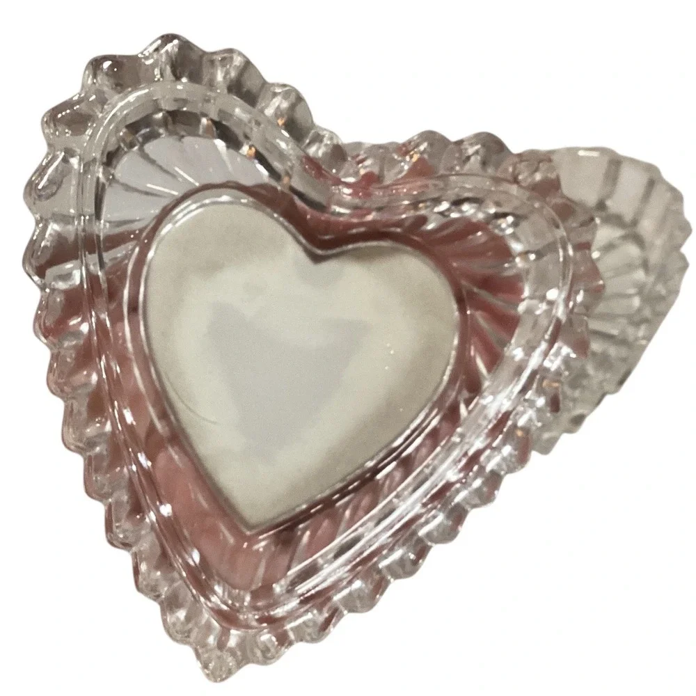 Crystal Heart Trinket Box Love Engraved Gold Tone Lid