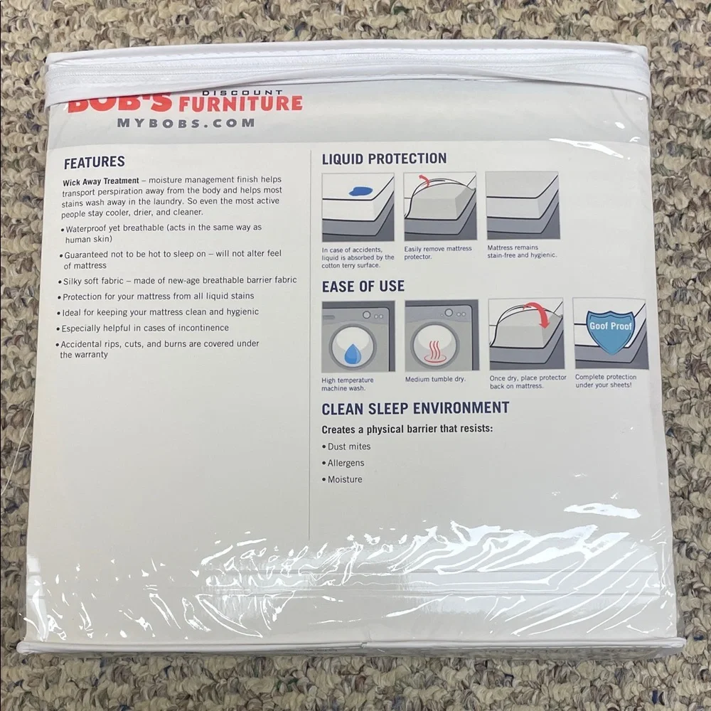 Brand New- Bob's Goof Proof Fitted Mattress Protector - Twin, White