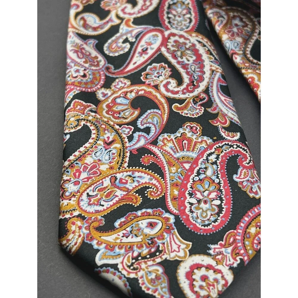 Vtg ALBERTA ZERRA 100% Silk Neck Tie Handmade ITALY Colorful Paisley 60