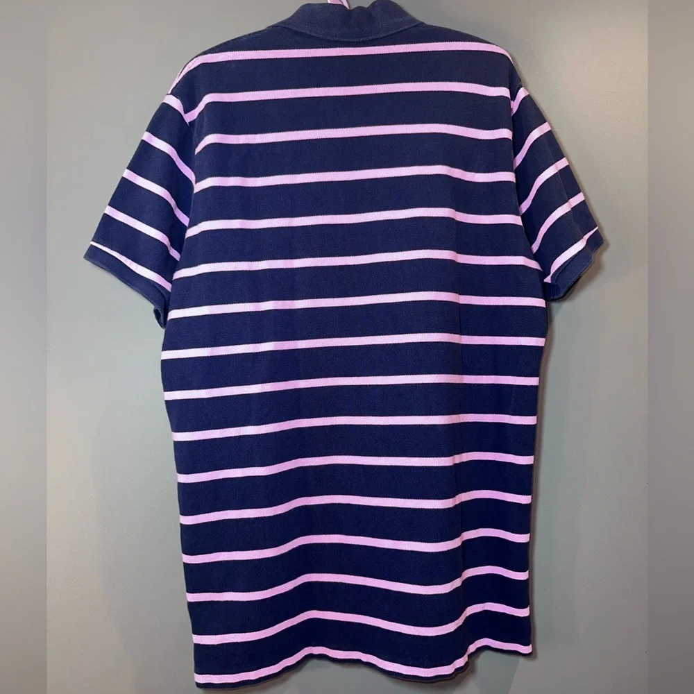 Polo Ralph Lauren Custom Fit Navy Pink Striped Polo Shirt Men’s L