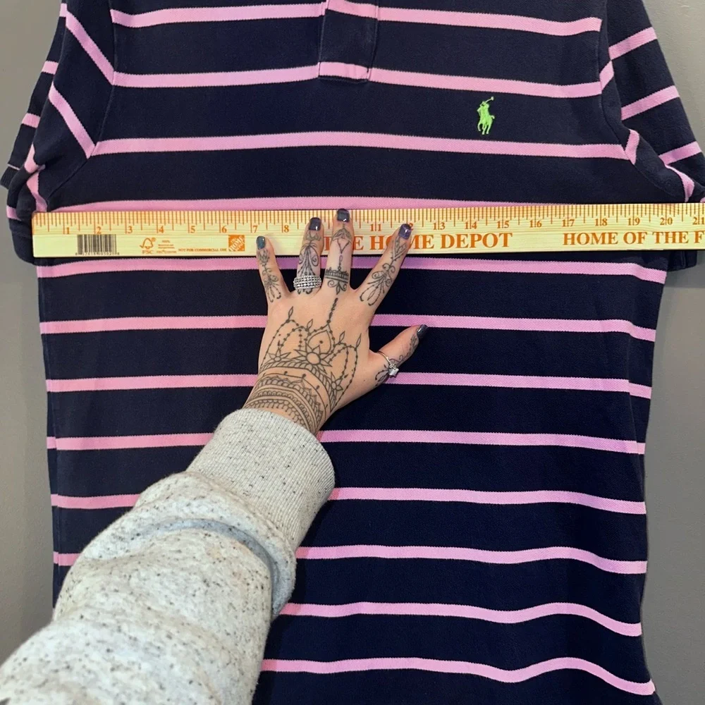 Polo Ralph Lauren Custom Fit Navy Pink Striped Polo Shirt Men’s L