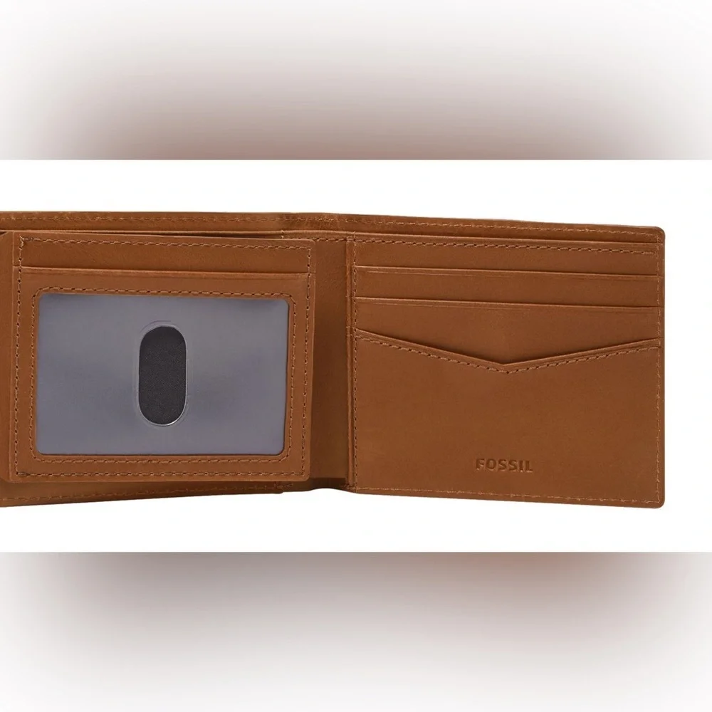 🆕 FOSSIL Everett Bifold Wallet Flip ID Saddle