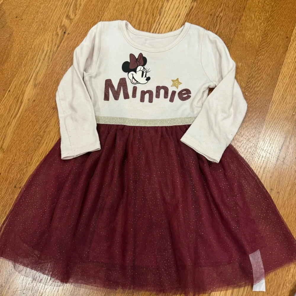 Disney Minnie Mouse toddler tulle dress sz 24 months burgundy & ivory