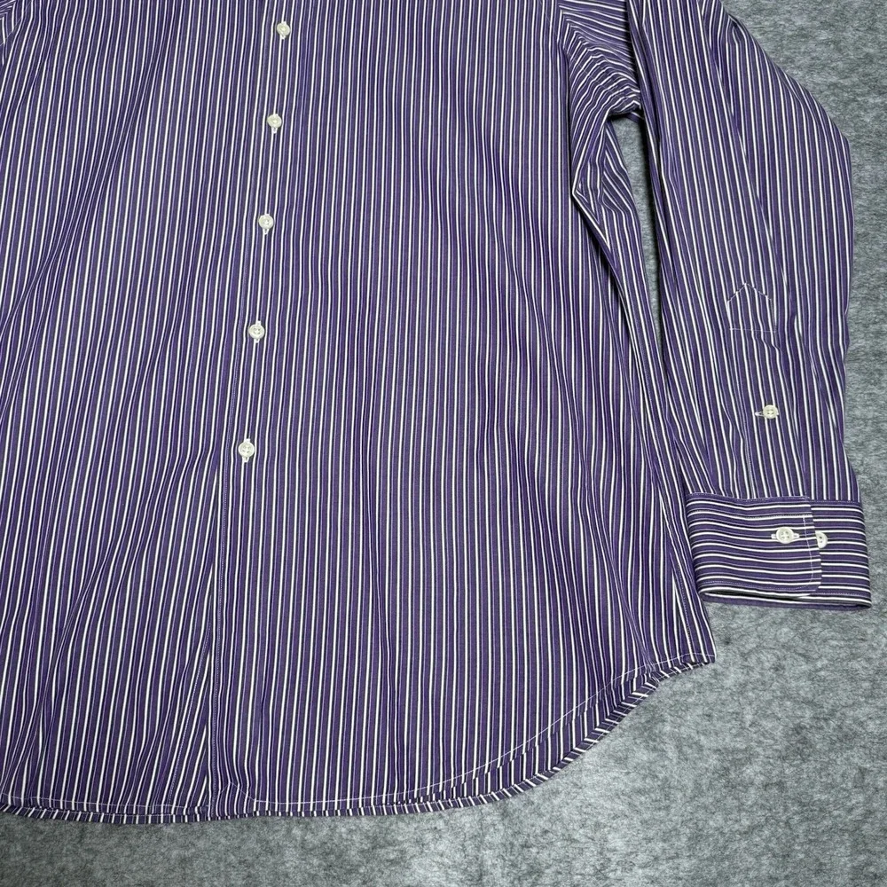 Polo Ralph Lauren Shirt Men 16.5  34/35 Curham Classic Fit Purple Stripe Dress