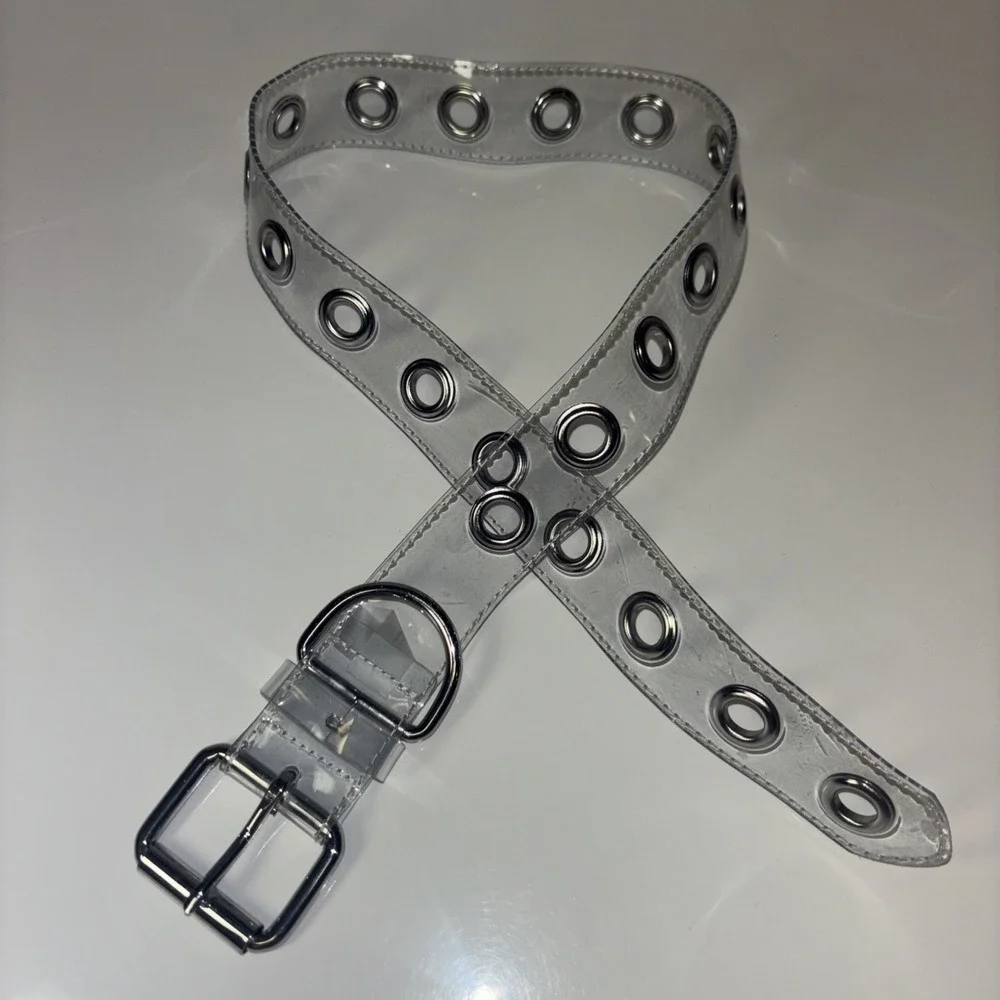 Clear PVC Grommet Belt Silver Eyelet Transparent Y2K Punk Goth Size Small