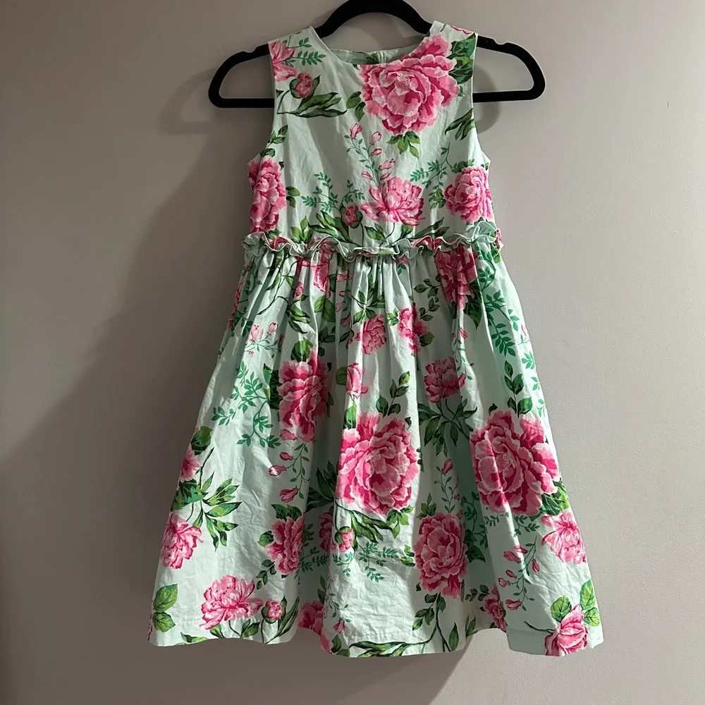 Gymboree Girls Floral Dress Aqua Pink Peony‎ Ruffle Sleeveless Party Size 10
