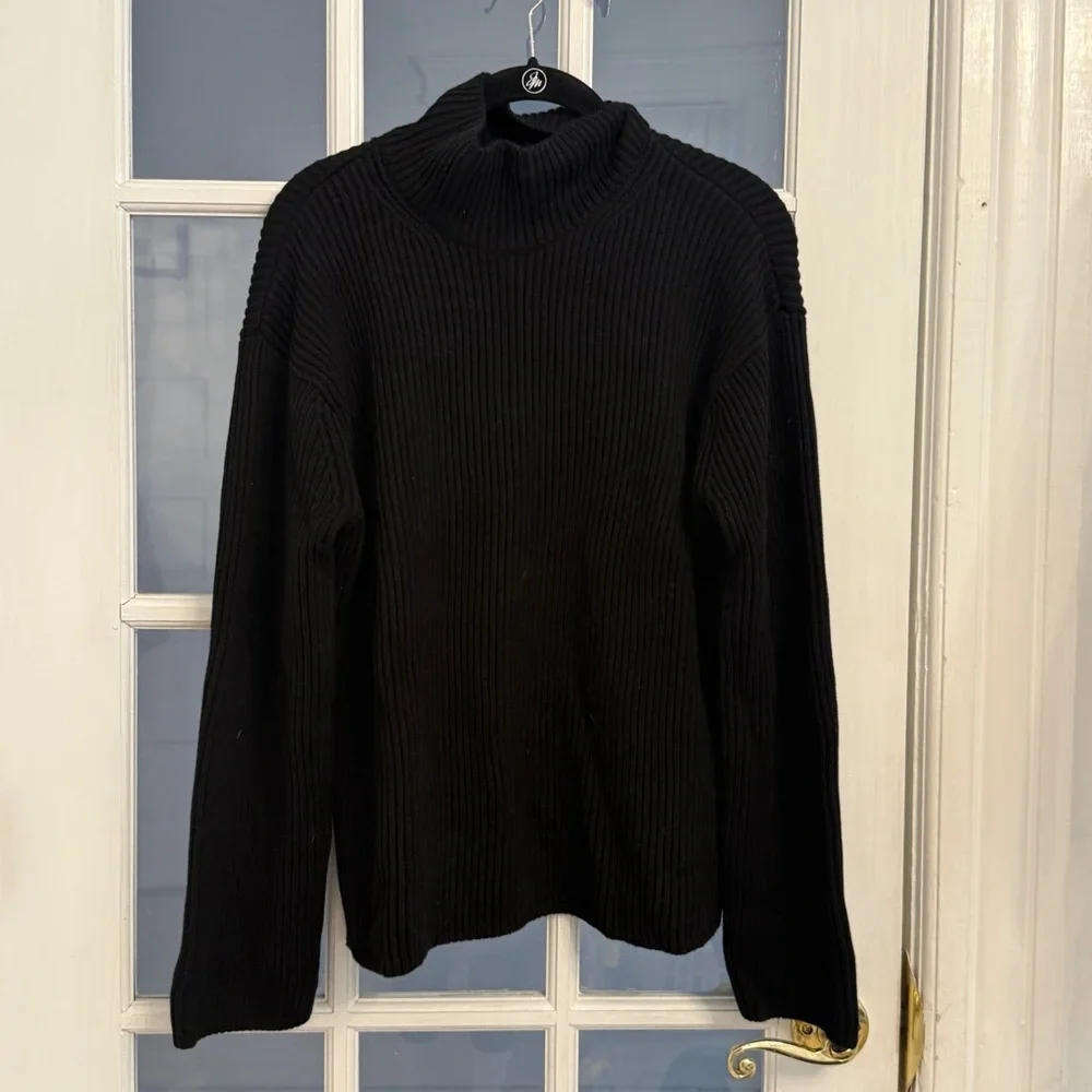 GAP Women's Black 100% Cotton Oversized Split-Hem Mockneck Sweater Size S