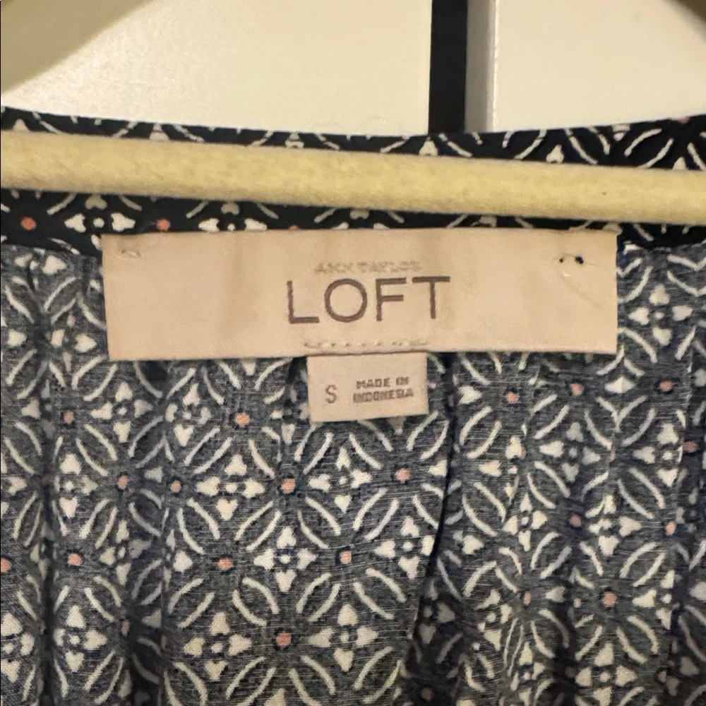 LOFT Navy Patterned Midi Shirt Dress