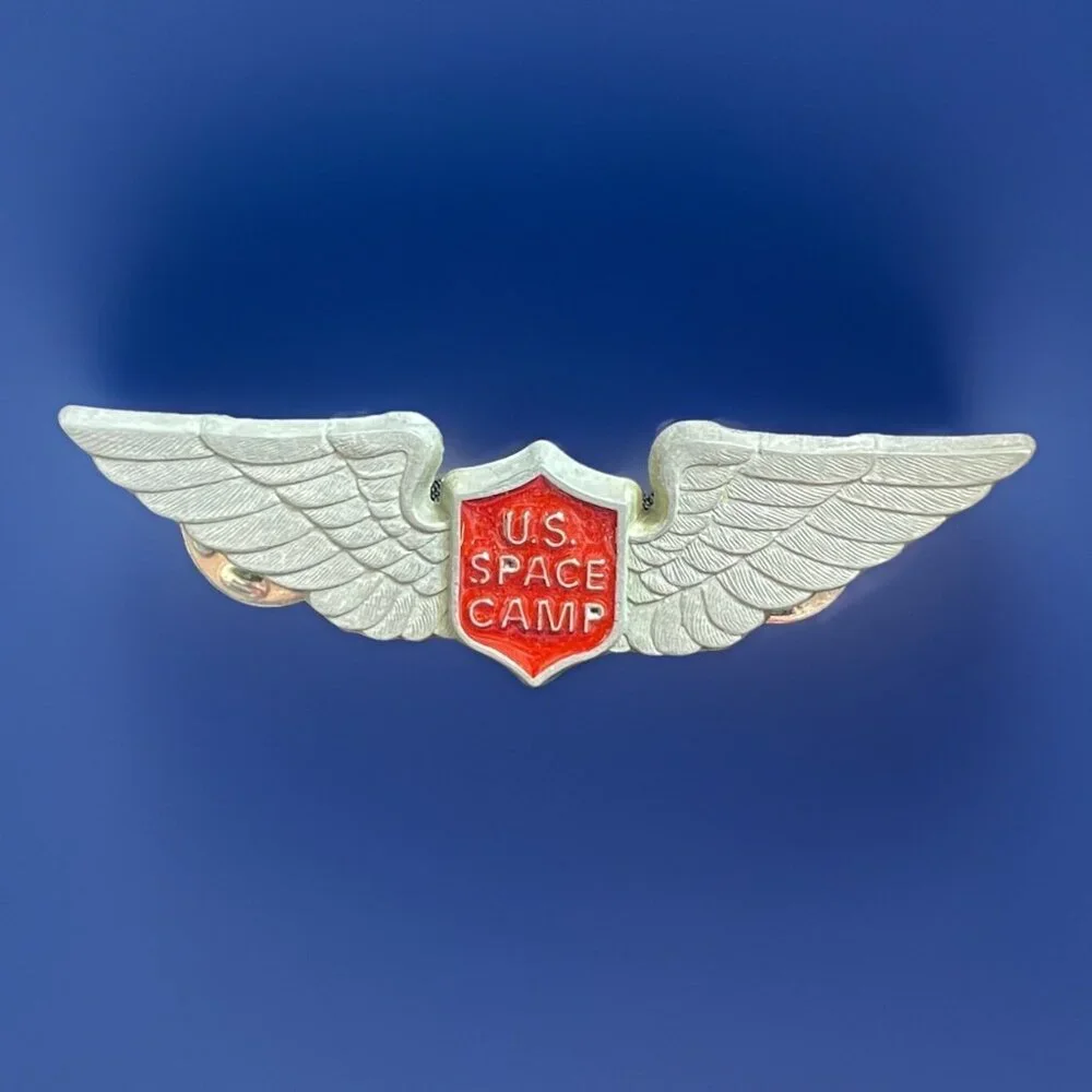 Vintage US Space Camp Wings Lapel Hat Pin Red Enamel