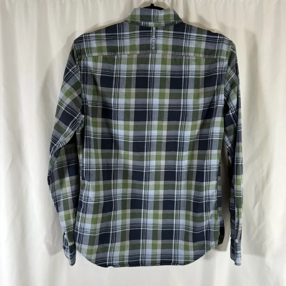 Banana Republic Grant Fit Luxe Flannel Men's Small Green Blue Long Sleeve Button