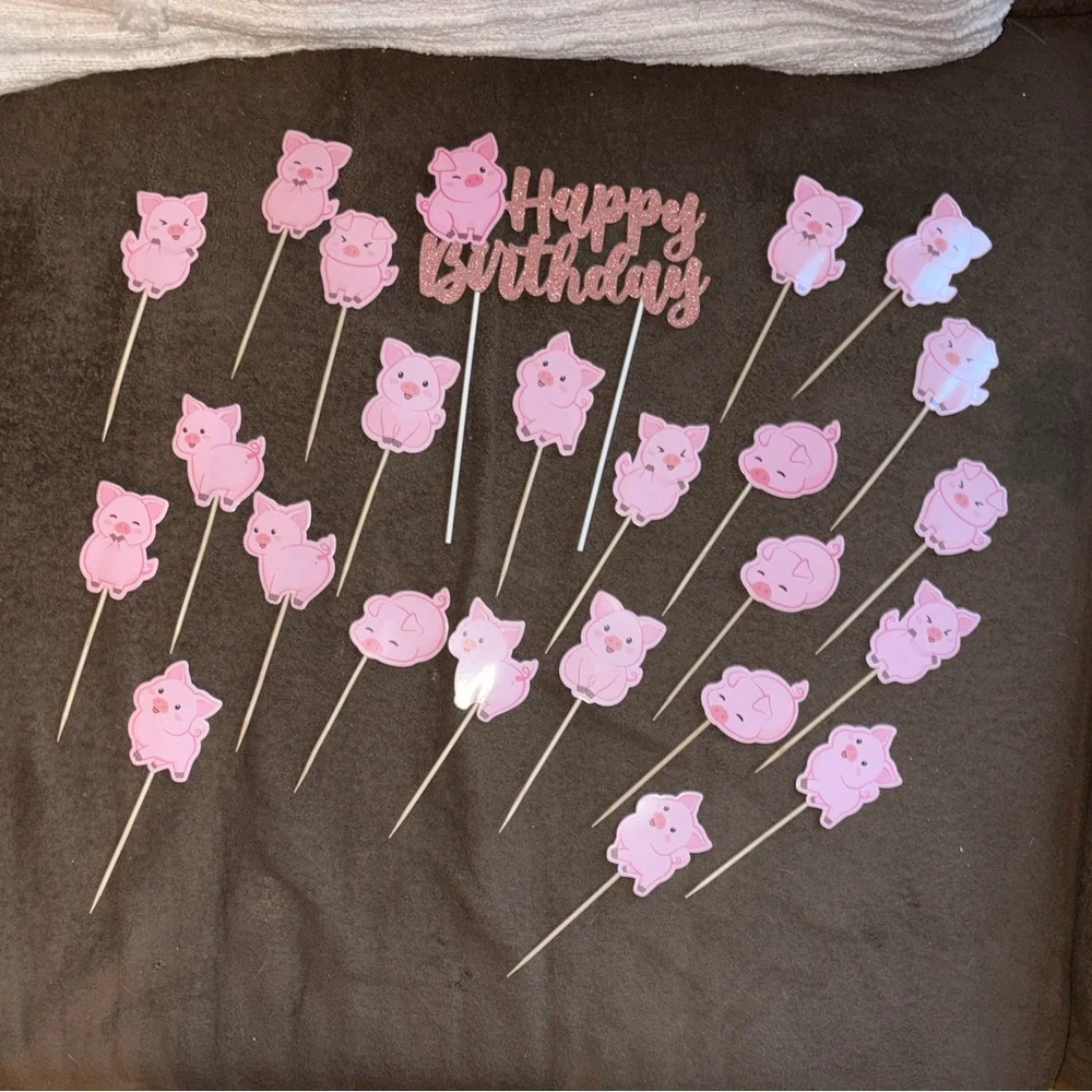 Pink Piggy Birthday Cake Toppers
