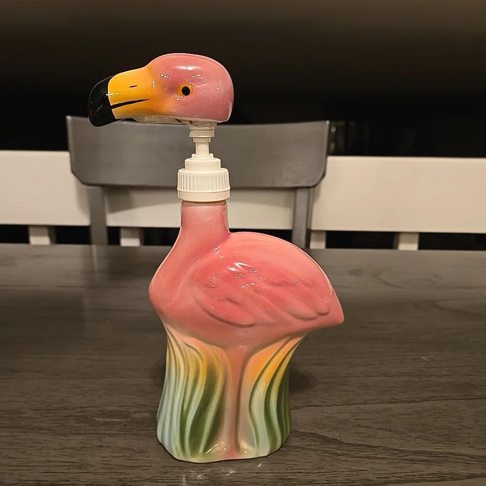 Pink Flamingo Vintage  Ceramic Lotion/soap Pump Figurine With Night Light 80s