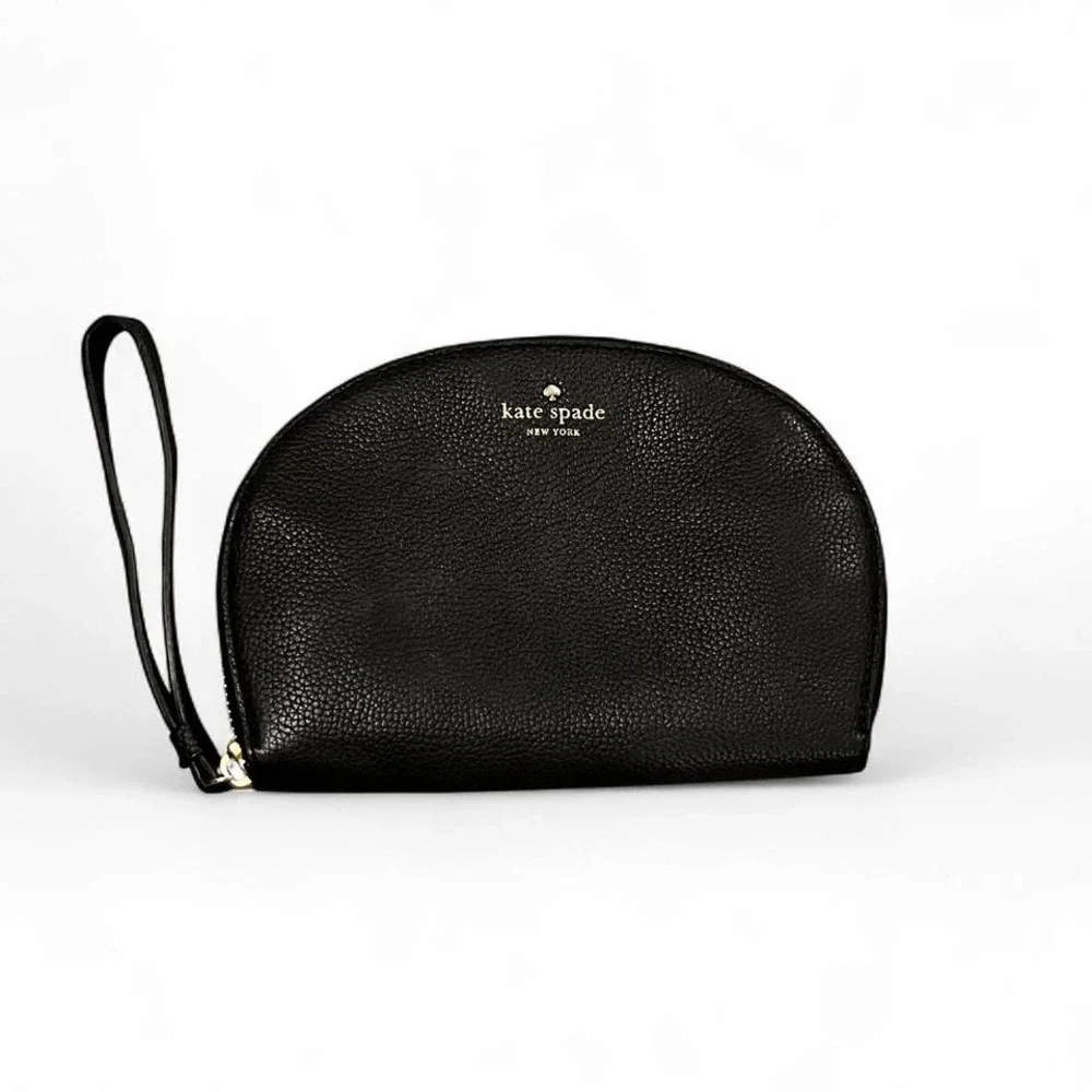 Kate Spade Black Pebbled Leather Zip Wristlet Wallet Purse w/ Strap