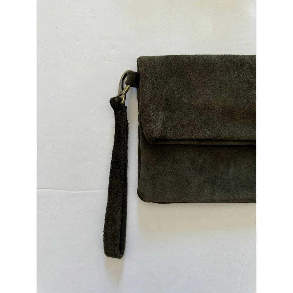Sabina New York Women's Green Suede Clutch with Strap