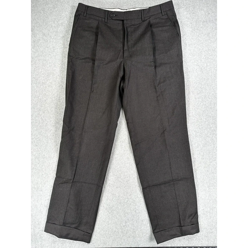 Canali Dress Pants 100% Wool Mens 36x31 Gray Pleated Front Straight Leg Trousers