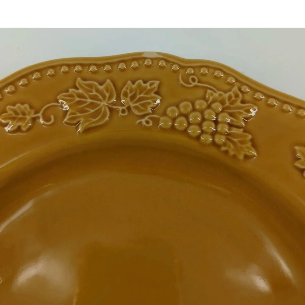 Pier 1 Imports Harvest Gold Dinner Plates Raised Grapes 10.75