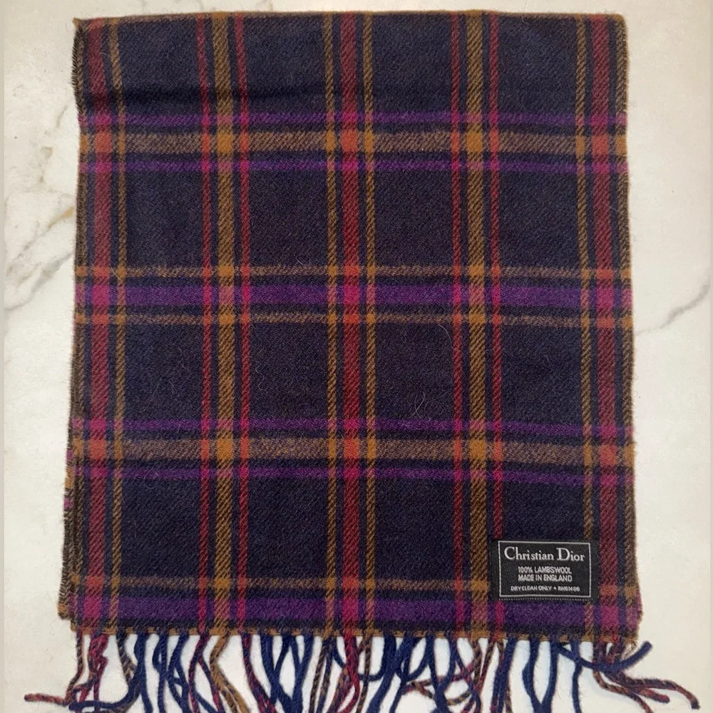 Christian Dior lambswool plaid scarf