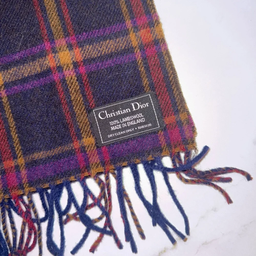 Christian Dior lambswool plaid scarf
