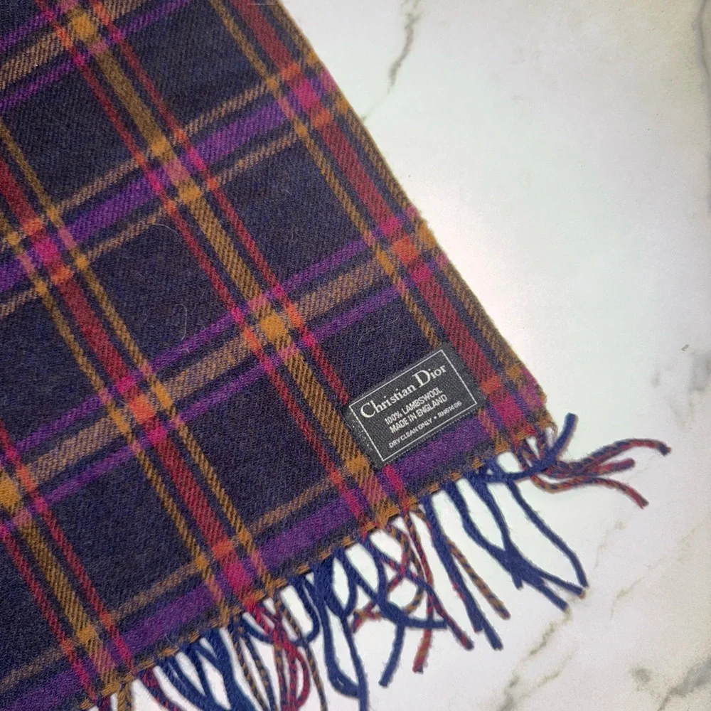 Christian Dior lambswool plaid scarf