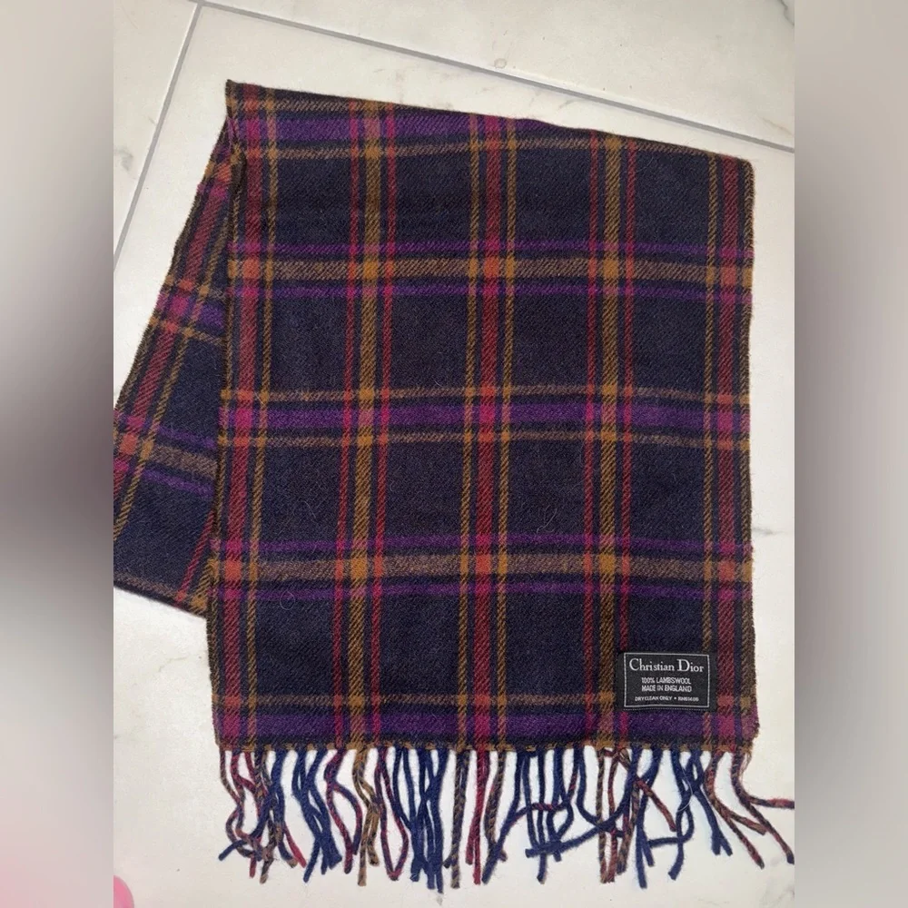 Christian Dior lambswool plaid scarf