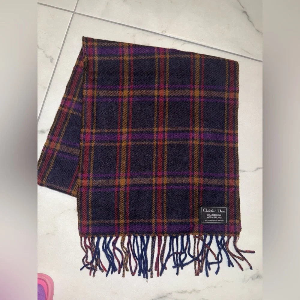 Christian Dior lambswool plaid scarf
