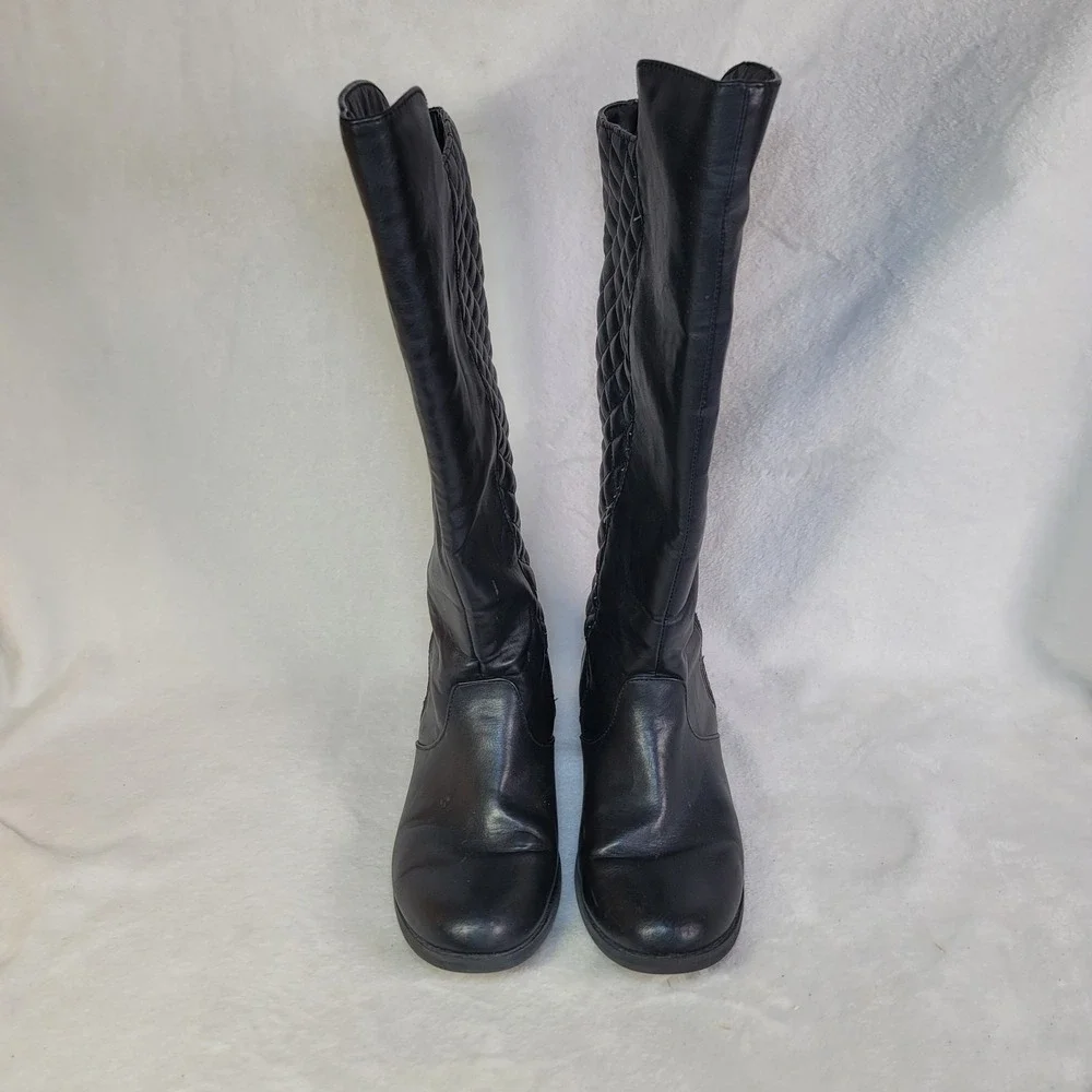 Alex Flex Black Quilted Faux Leather Whimsigoth Warm Knee High Boots Size 10