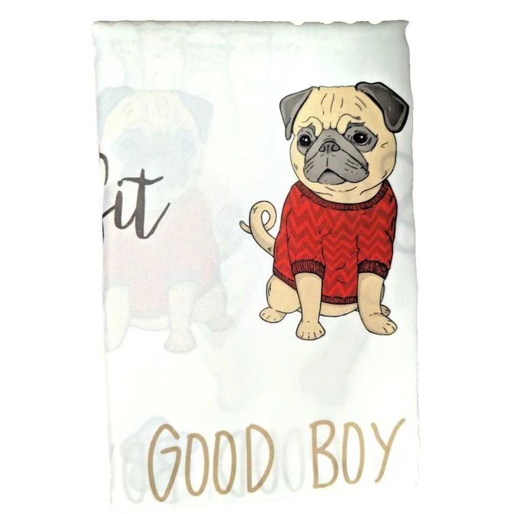 Dressed Up Dogs Shower Curtain Polyester 72-in Sq. Good Boy Bark Woof Bath NEW