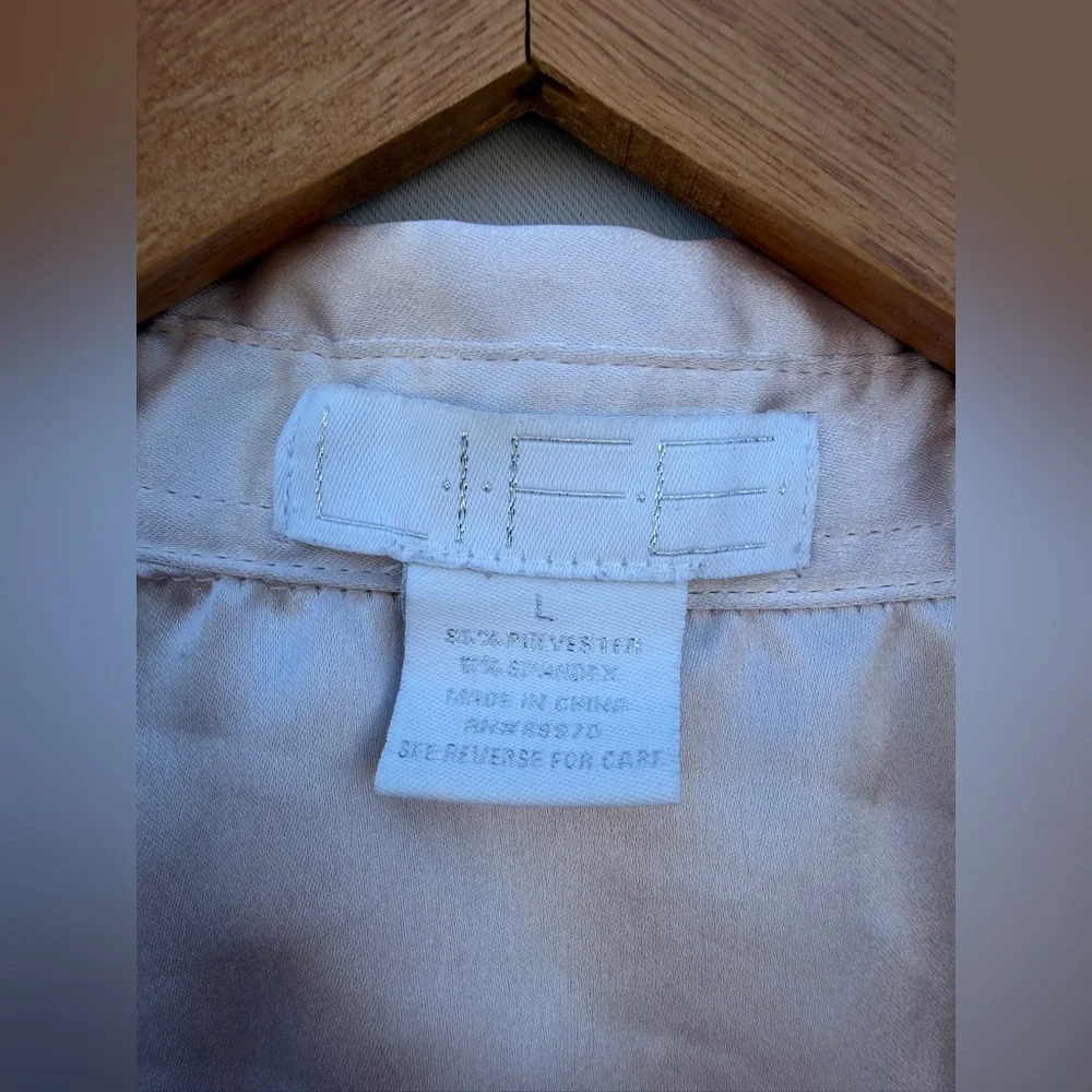 Champagne Satin Button-Up Blouse Size Large