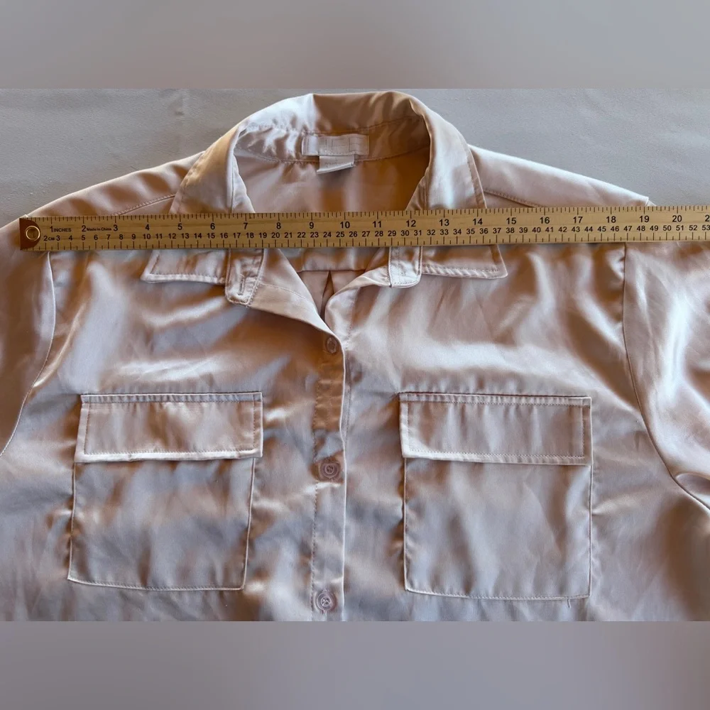 Champagne Satin Button-Up Blouse Size Large